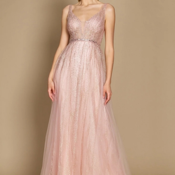 Dylan & Davids Long Formal Prom Rose Gold Dress size 16 - Picture 3 of 8